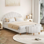 Boucle Bed Frame with Ottoman Set Scallop Shaped Sherpa Bedhead Double