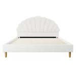 Boucle Bed Frame with Ottoman Set Scallop Shaped Sherpa Bedhead Double