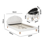 Boucle Bed Frame with Ottoman Set Scallop Shaped Sherpa Bedhead Double