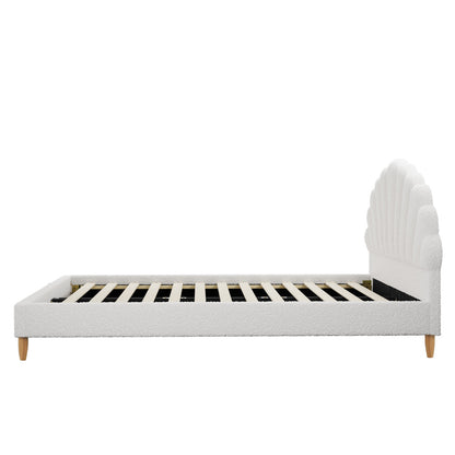Boucle Bed Frame with Ottoman Set Scallop Shaped Sherpa Bedhead Double