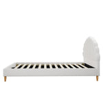 Boucle Bed Frame with Ottoman Set Scallop Shaped Sherpa Bedhead Double