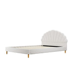 Boucle Bed Frame with Ottoman Set Scallop Shaped Sherpa Bedhead Double
