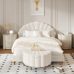 Boucle Bed Frame with Ottoman Set Scallop Shaped Sherpa Bedhead Double