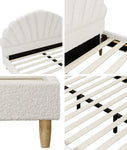 Boucle Bed Frame with Ottoman Set Scallop Shaped Sherpa Bedhead Double