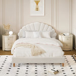 Bed Frame Double Size Scallop-Shape Bedhead Velvet/Boucle