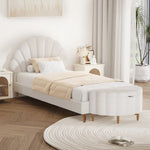 Boucle Bed Frame with Ottoman Set Scallop Shaped Sherpa Bedhead Single