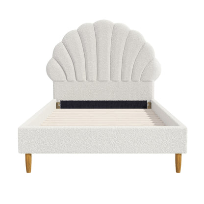 Boucle Bed Frame with Ottoman Set Scallop Shaped Sherpa Bedhead Single