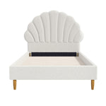 Boucle Bed Frame with Ottoman Set Scallop Shaped Sherpa Bedhead Single