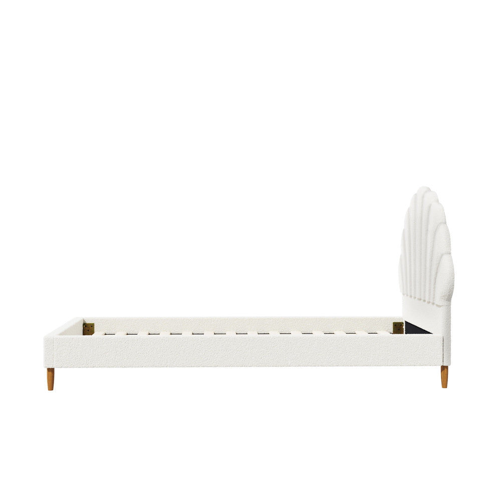 Boucle Bed Frame with Ottoman Set Scallop Shaped Sherpa Bedhead Single