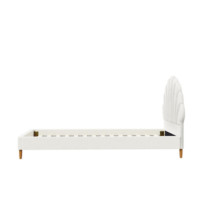 Boucle Bed Frame with Ottoman Set Scallop Shaped Sherpa Bedhead Single