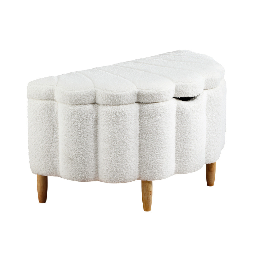 Boucle Bed Frame with Ottoman Set Scallop Shaped Sherpa Bedhead Single