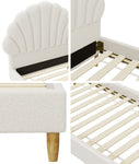 Boucle Bed Frame with Ottoman Set Scallop Shaped Sherpa Bedhead Single