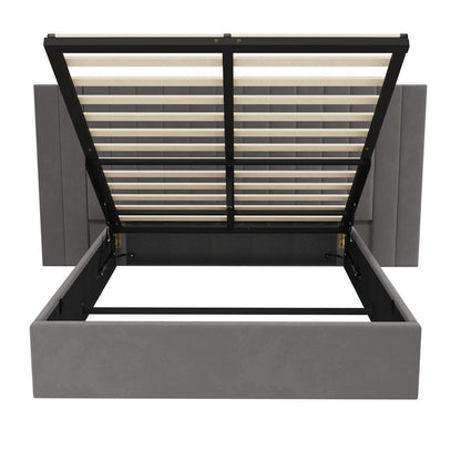 Bed Frame Double Gas Lift Storage Oversized Headboard Velvet