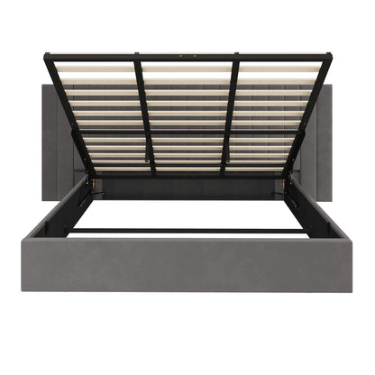 Bed Frame King Gas Lift Storage Oversized Headboard Velvet