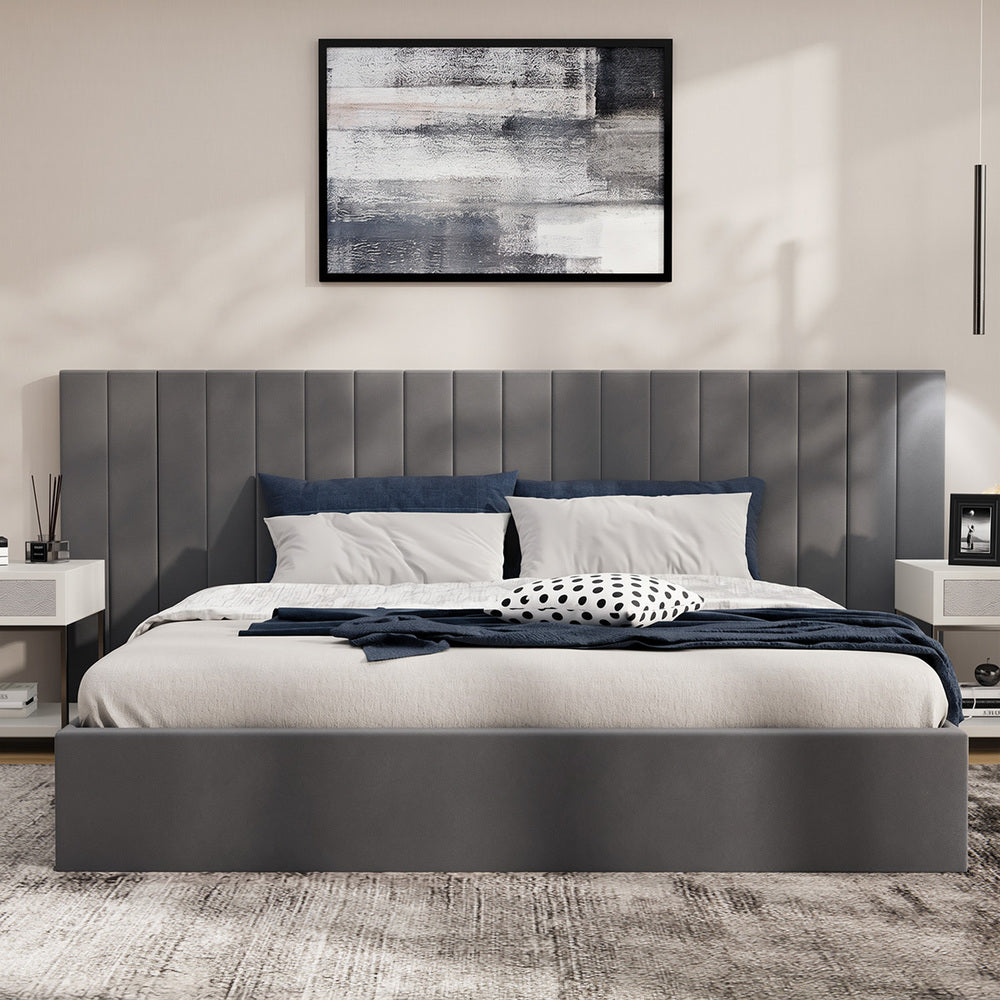 Bed Frame King Gas Lift Storage Oversized Headboard Velvet