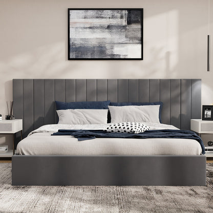 Bed Frame King Gas Lift Storage Oversized Headboard Velvet