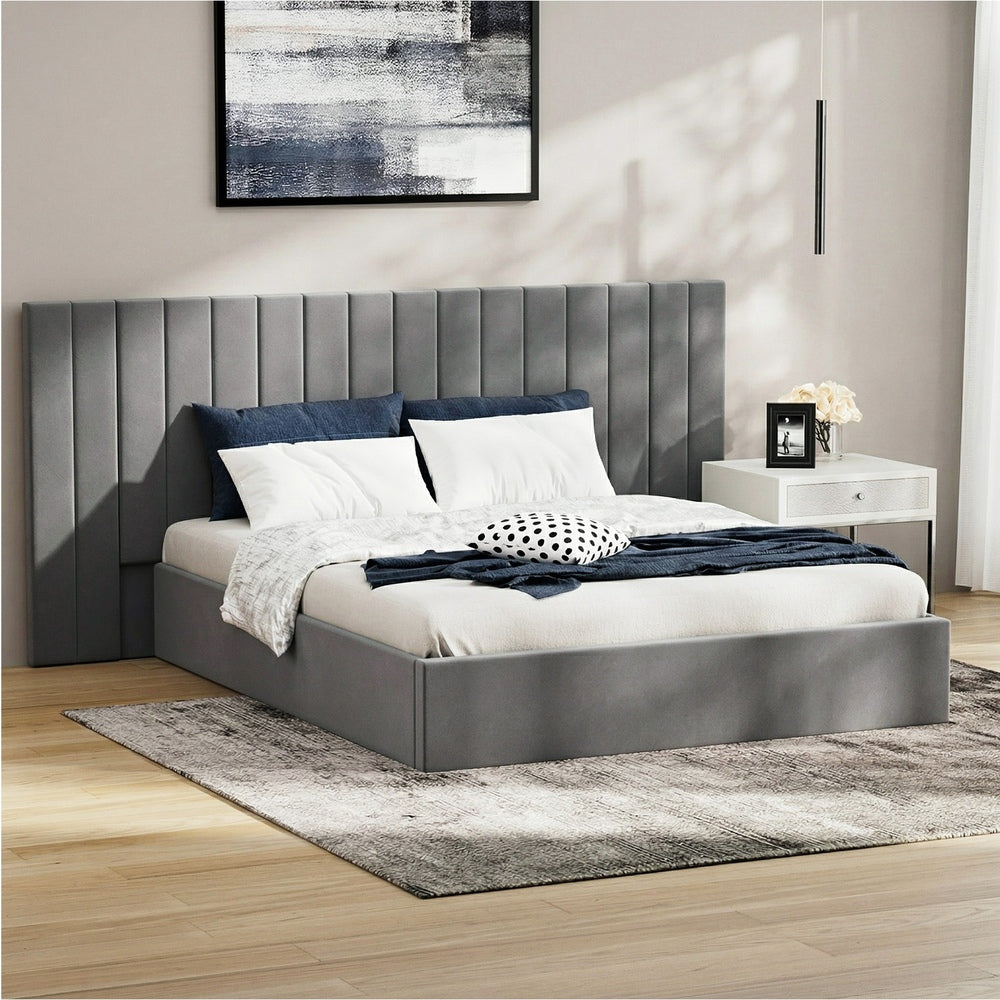 Bed Frame Queen Gas Lift Storage Oversized Headboard Velvet