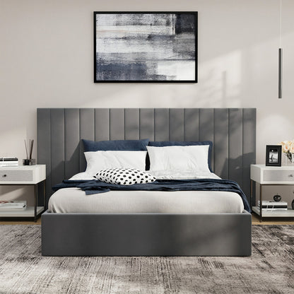 Bed Frame Queen Gas Lift Storage Oversized Headboard Velvet