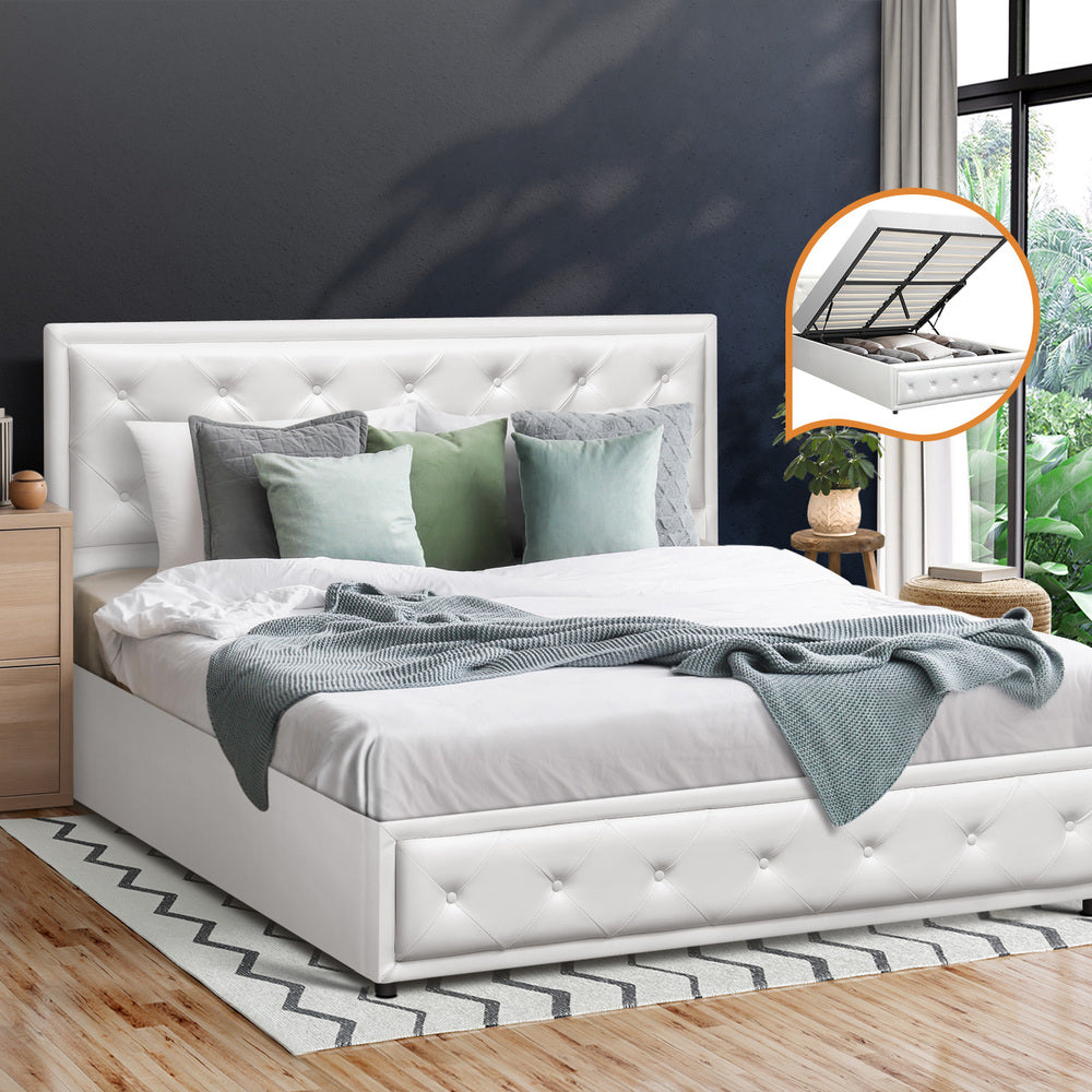 Bed Frame with Storage Space Gas Lift Bed Mattress Base White