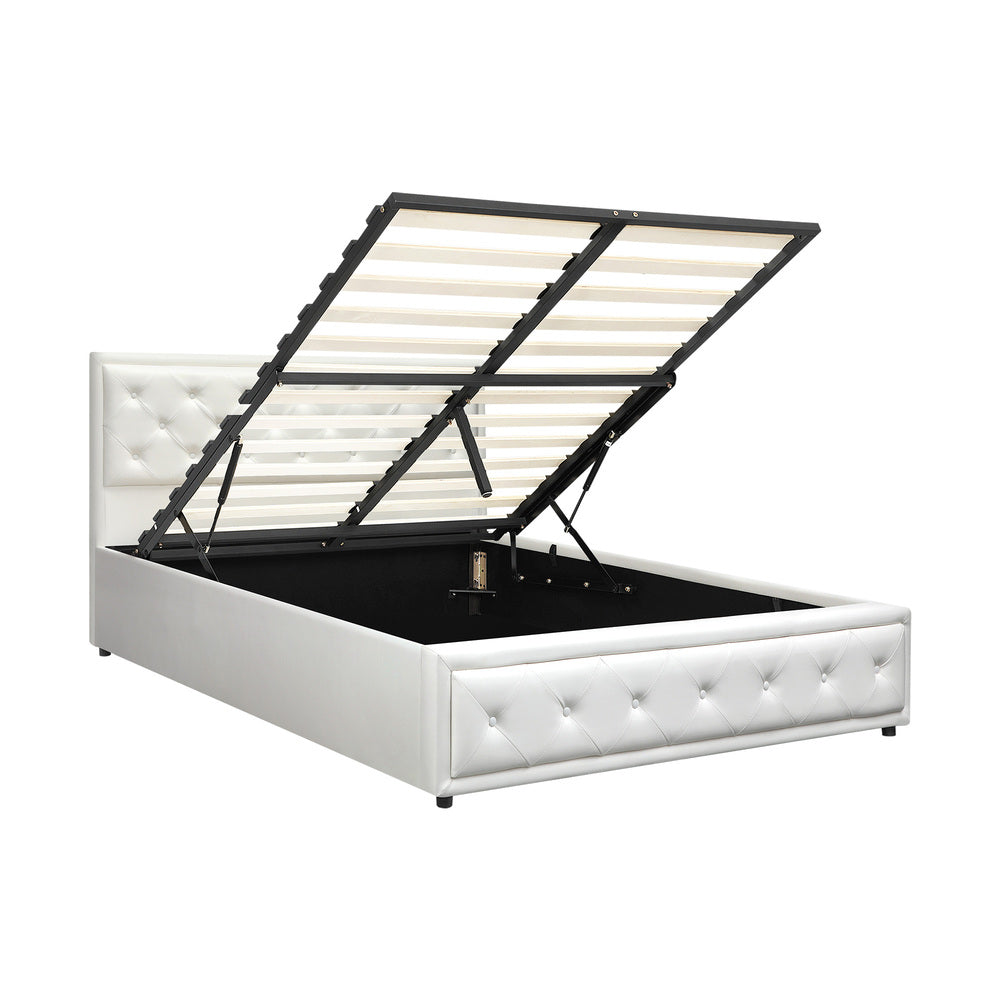 Bed Frame with Storage Space Gas Lift Bed Mattress Base White