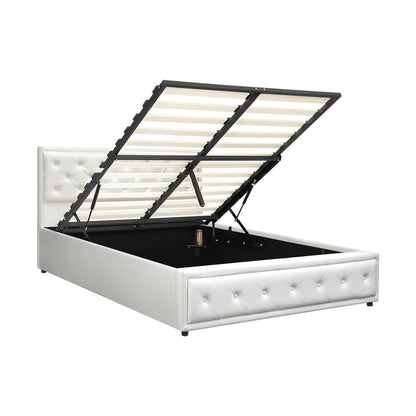 Bed Frame with Storage Space Gas Lift Bed Mattress Base White