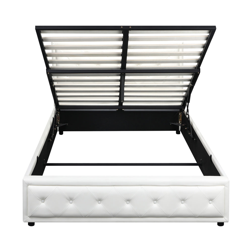 Bed Frame with Storage Space Gas Lift Bed Mattress Base White