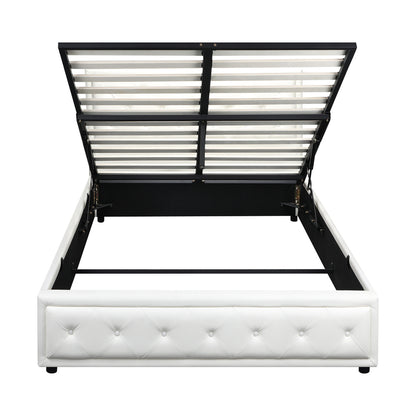 Bed Frame with Storage Space Gas Lift Bed Mattress Base White