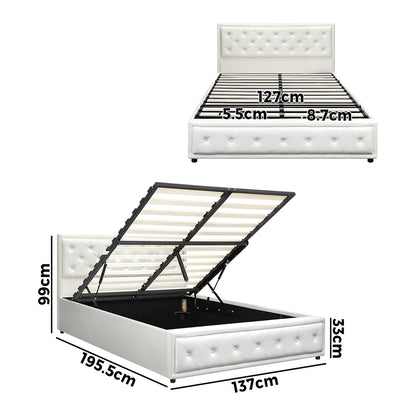 Bed Frame with Storage Space Gas Lift Bed Mattress Base White