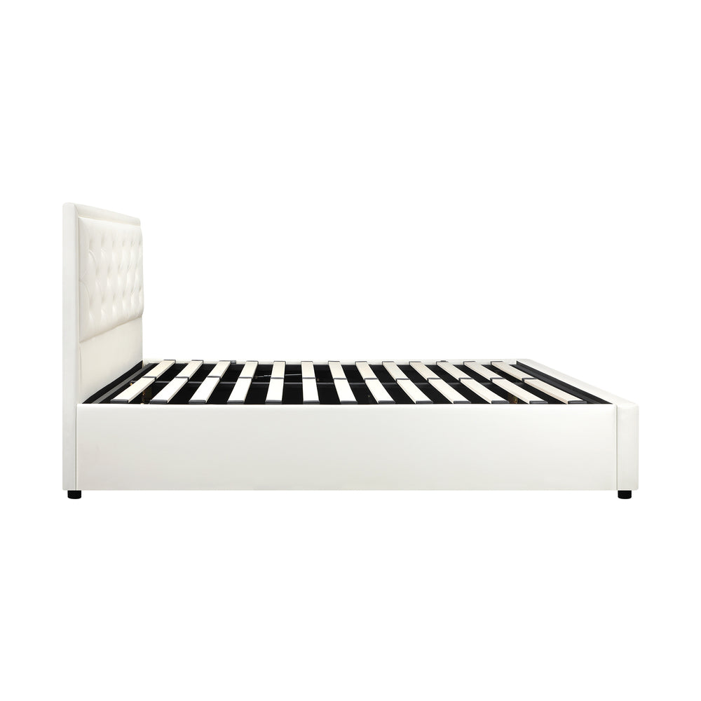 Bed Frame with Storage Space Gas Lift Bed Mattress Base White