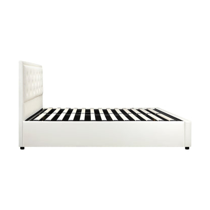 Bed Frame with Storage Space Gas Lift Bed Mattress Base White