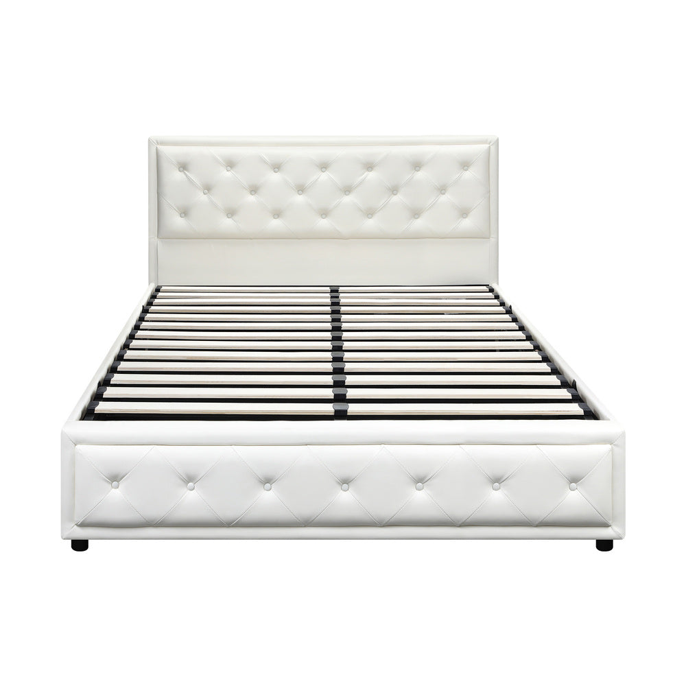 Bed Frame with Storage Space Gas Lift Bed Mattress Base White