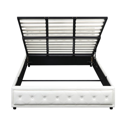 Bed Frame with Storage Space Gas Lift Bed Mattress Base White