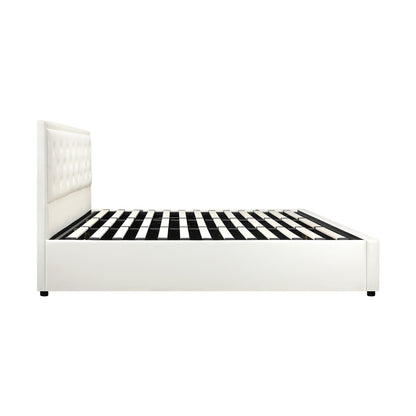 Bed Frame with Storage Space Gas Lift Bed Mattress Base White
