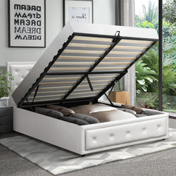 Bed Frame with Storage Space Gas Lift Bed Mattress Base White