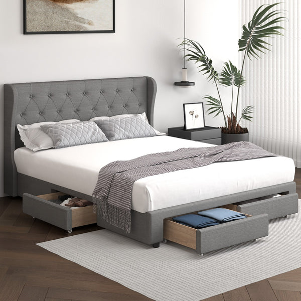  Bed Frame Double Size Frames with 4 Storage Drawers Collection