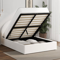 Bed Frame Double Size With Gas Lift Base PU Leather White