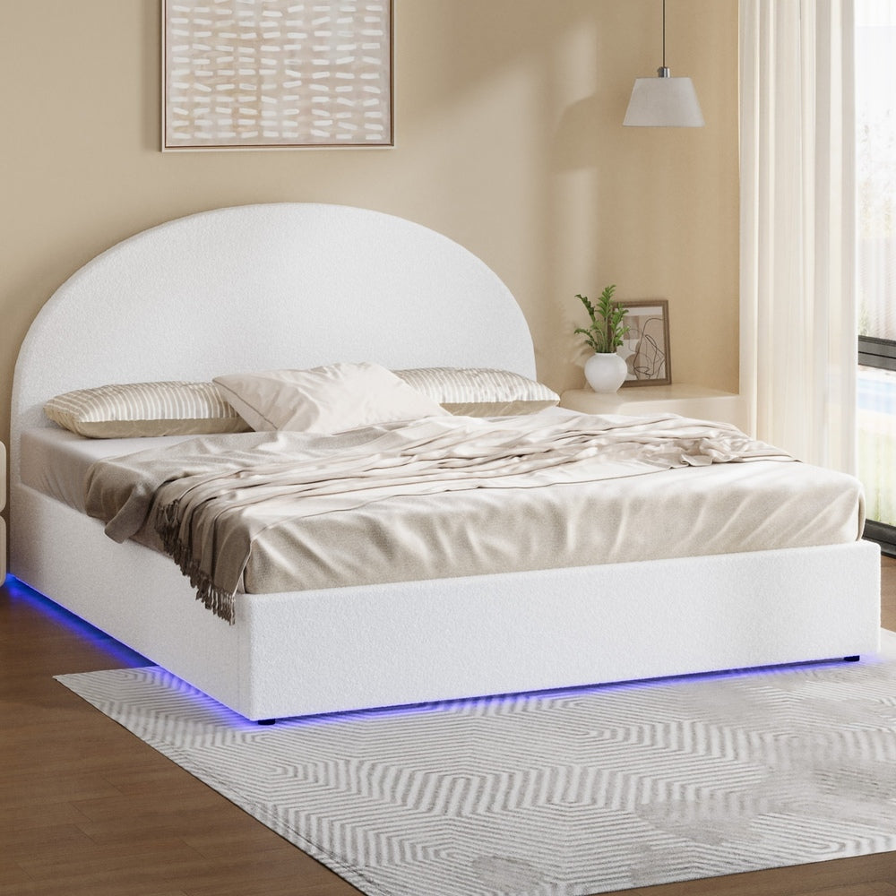 King Gas Lift Bed Boucle LED Storage Frame | HomeAndLiving