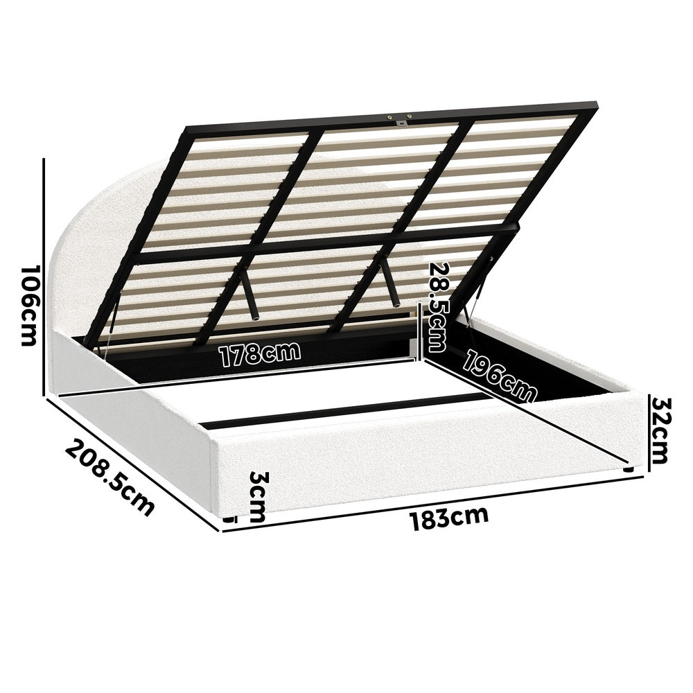 King Gas Lift Bed Boucle LED Storage Frame | HomeAndLiving - 3