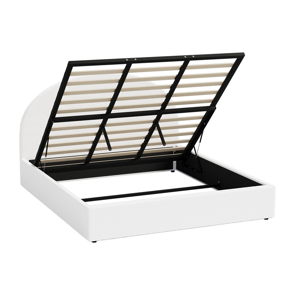 King Gas Lift Bed Boucle LED Storage Frame | HomeAndLiving - 6