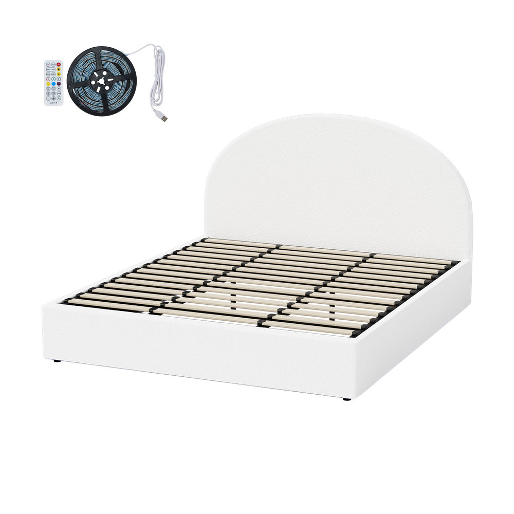 King Gas Lift Bed Boucle LED Storage Frame | HomeAndLiving - 8