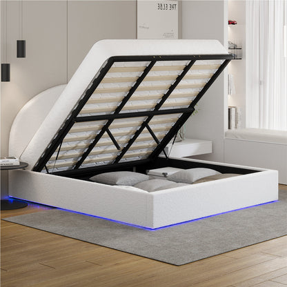 King Gas Lift Bed Boucle LED Storage Frame | HomeAndLiving - 5