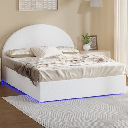 Queen Gas Lift Bed Boucle LED Storage Frame | HomeAndLiving
