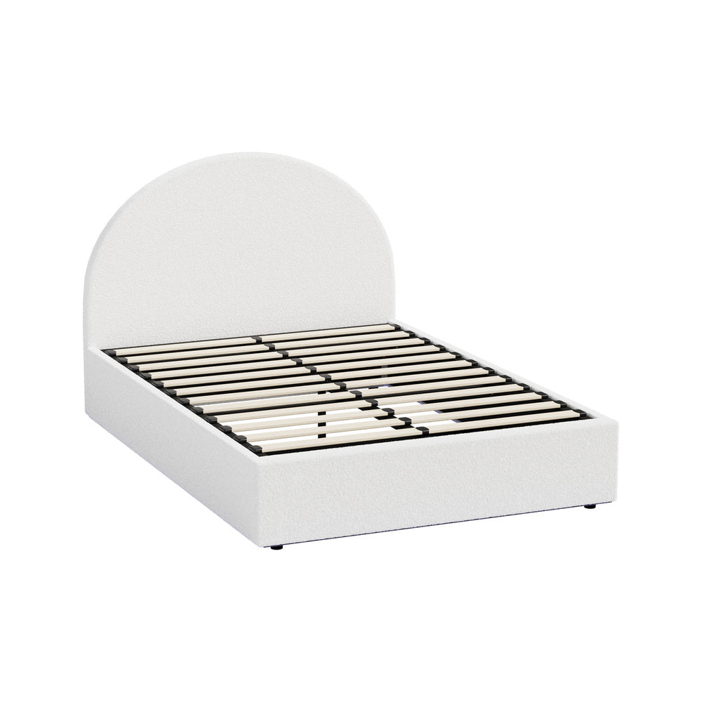 Queen Gas Lift Bed Boucle LED Storage Frame | HomeAndLiving - 2