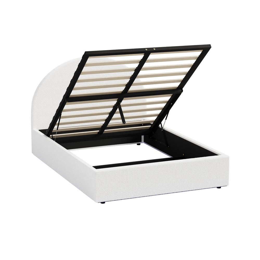 Queen Gas Lift Bed Boucle LED Storage Frame | HomeAndLiving - 3