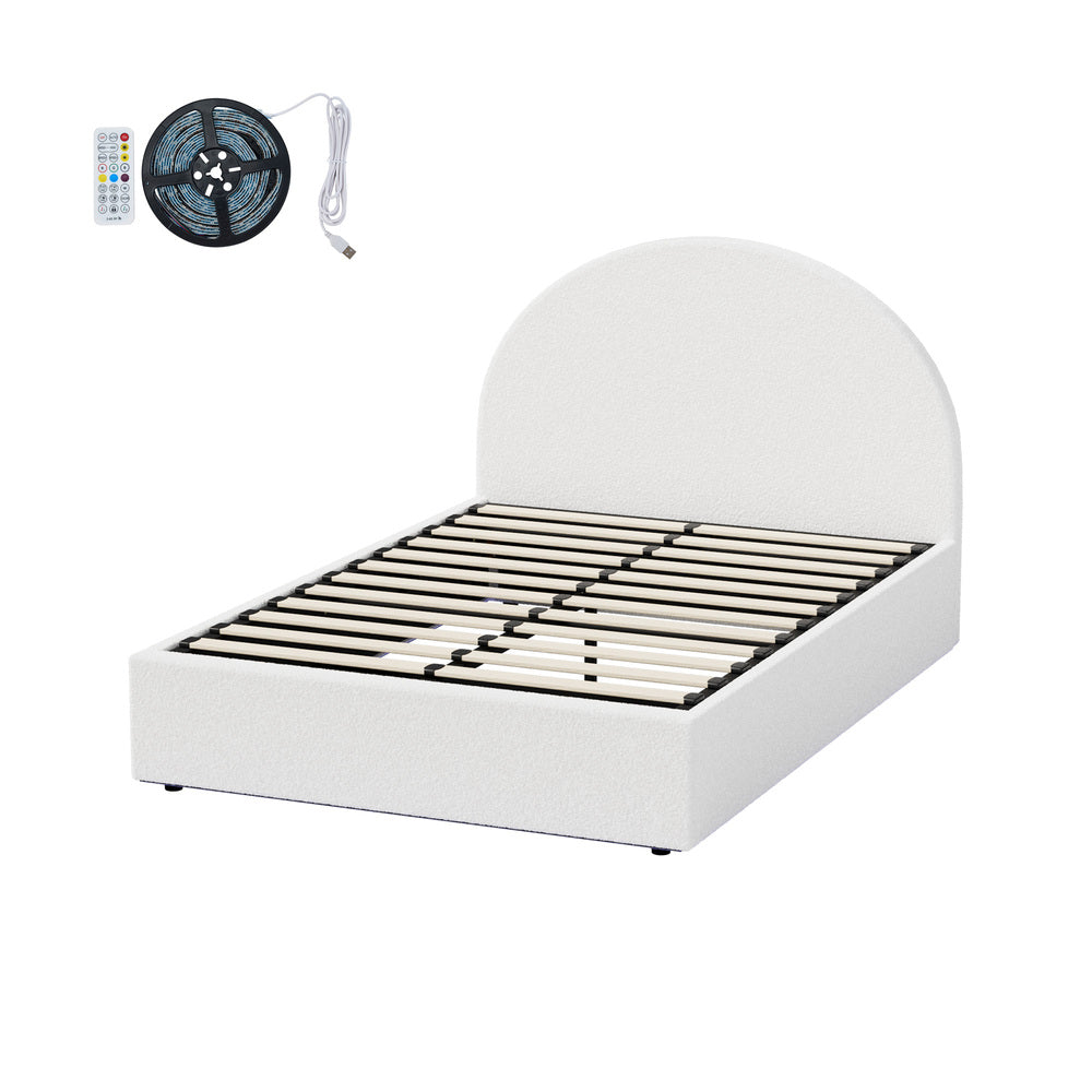 Queen Gas Lift Bed Boucle LED Storage Frame | HomeAndLiving - 6