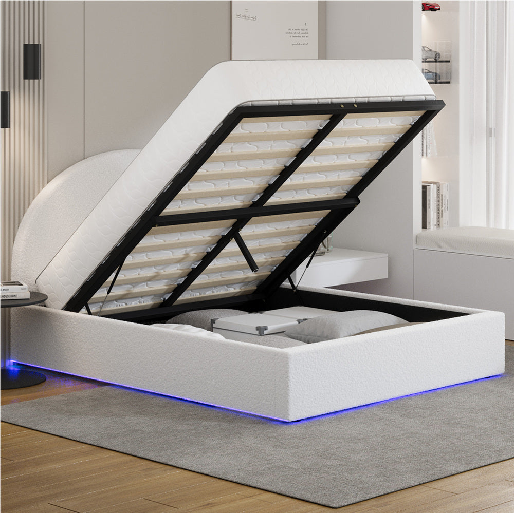 Queen Gas Lift Bed Boucle LED Storage Frame | HomeAndLiving - 5
