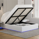 Queen Gas Lift Bed Boucle LED Storage Frame | HomeAndLiving