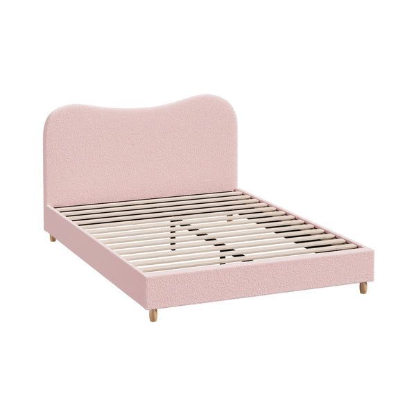  Bed Frame Double Size Pink Boucle Cloud Shape
