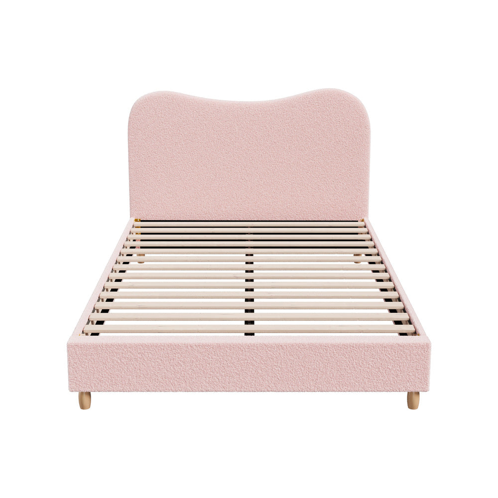 Bed Frame Double Size Pink Boucle Cloud Shape