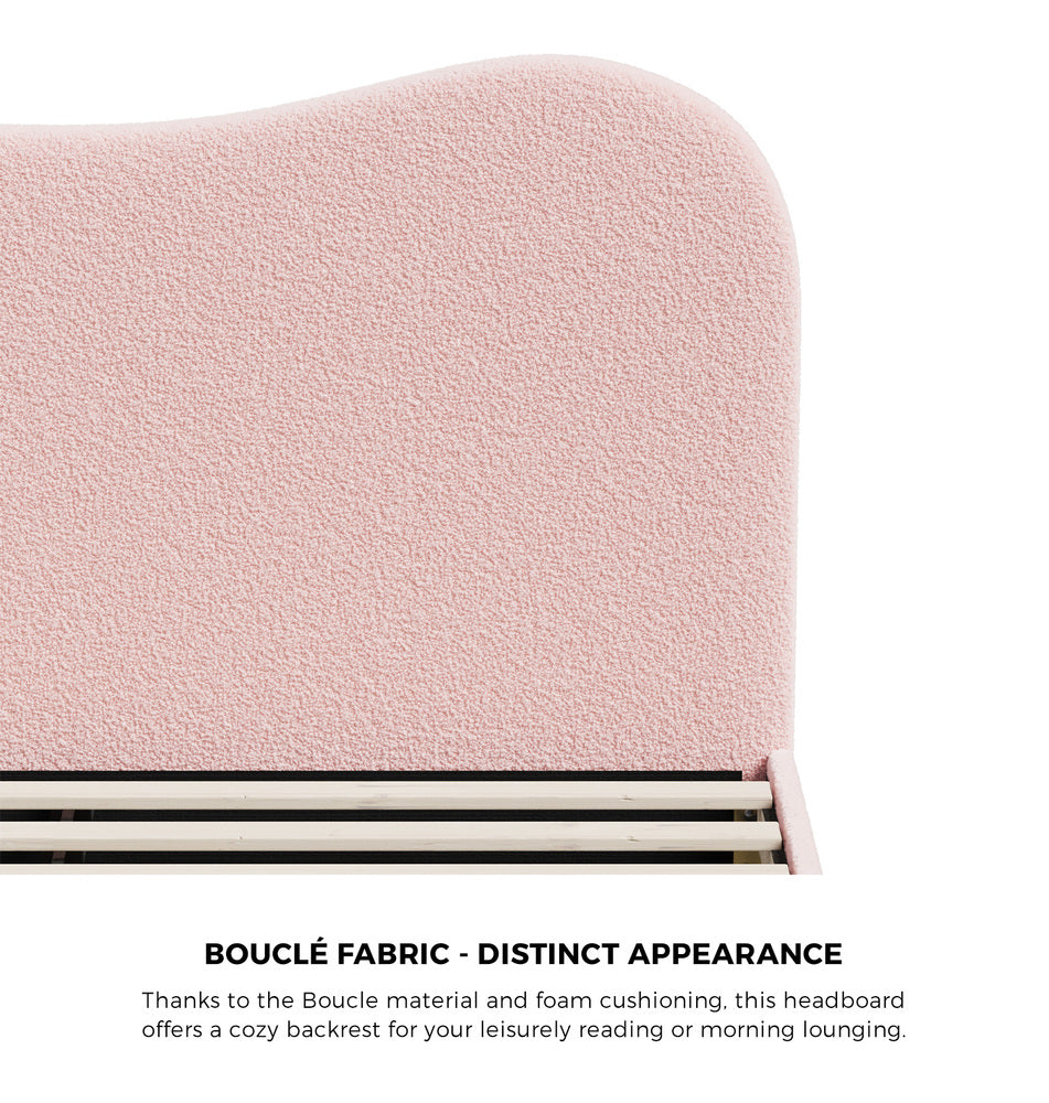 Bed Frame Double Size Pink Boucle Cloud Shape